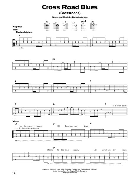 Cross Road Blues (Crossroads) by Cream - Guitar Lead Sheet - Guitar Instructor