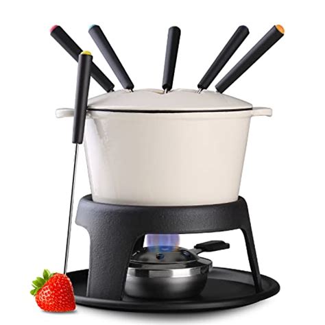 Artestia Cast Iron Fondue Pot Set for Chocolate Cheese, Fondue Pot Set ...