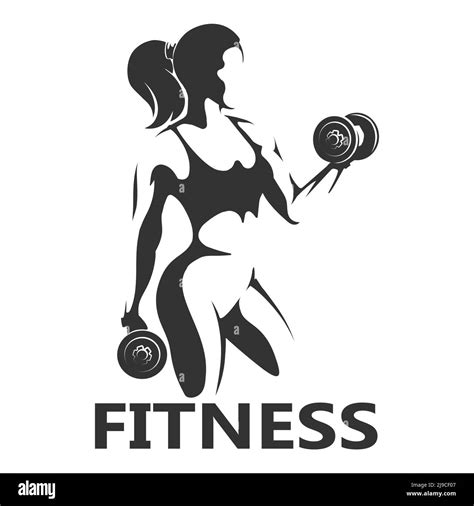 Black and white Fitness logo. Girl with Dumbbells isolated on white ...