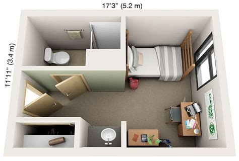 Suite-Style Single w/ Private Bathroom: Academic Village, Laurel Village | Dorm room layouts ...