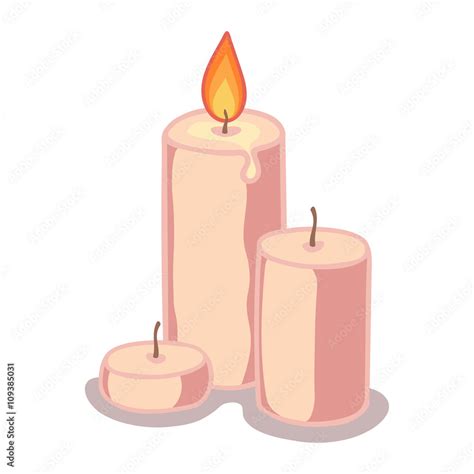 Vector hand drawn candle set of three candles. Cartoon pastel colored ...