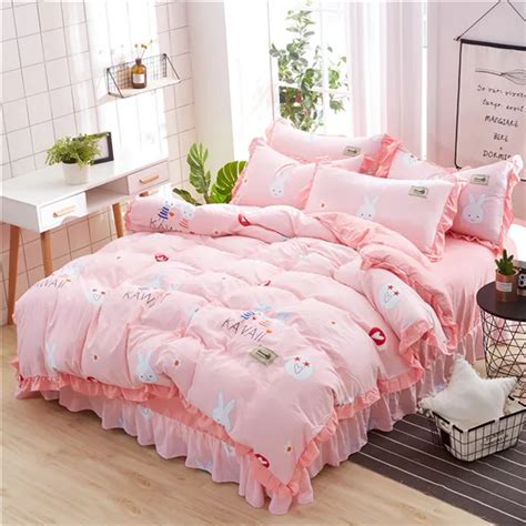 Cute Chick flower Pattern home textile Bedding Sets 3/4pcs gray Bed ...