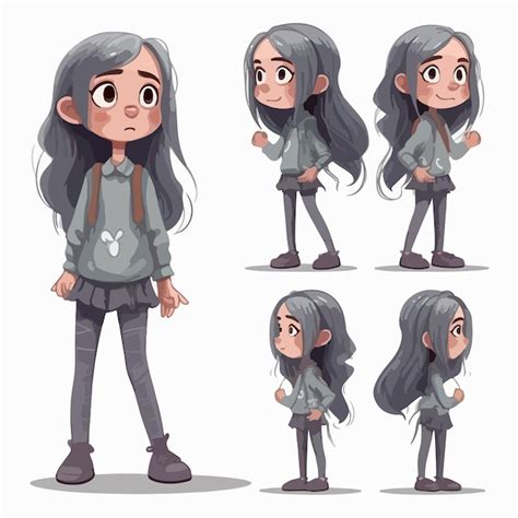 Premium Vector | Cartoon illustration of a girl child in grey clothing