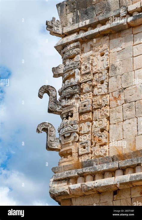 Sculpture of the Mayan Rain God Chaac in the archaeological site of Uxmal near Merida, Yucatan ...