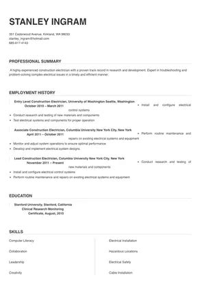 Construction Electrician Resume Sample & Tips | Online Resume Builder