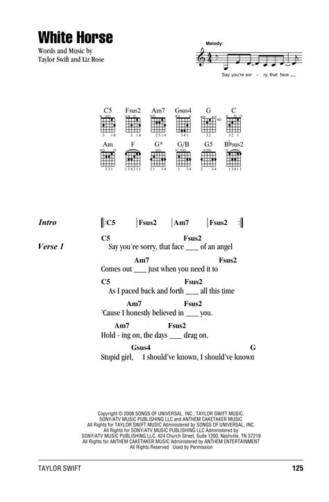 White Horse by Taylor Swift - Guitar Chords/Lyrics - Guitar Instructor