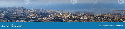 The Cityscape of Haifa at Sunset, Panoramic Shot of Haifa Skyline, Aerial View, Israel Stock ...