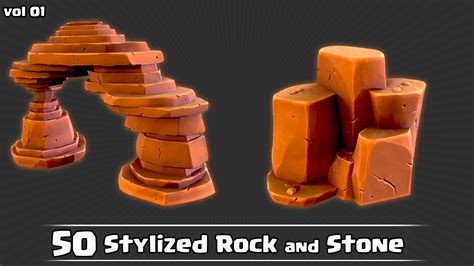 ArtStation - 50 Stylized Rock & Stone Game Ready+ IMM Brush | Game Assets