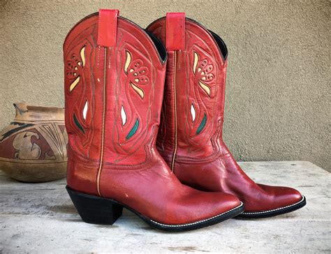 Vintage Women S Size 8 M Red Cowgirl Boots Boho | Free Nude Porn Photos