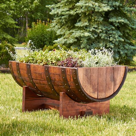 Wooden Barrel Planter Interesting Design and Ornaments | Garden Design Ideas