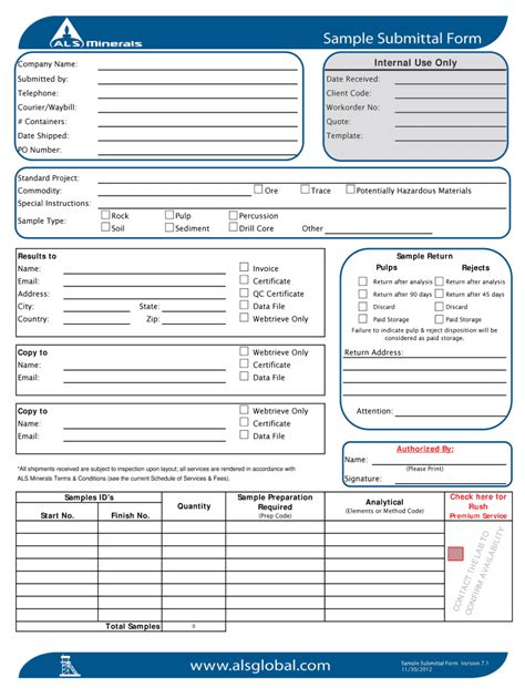 ALS Sample Submittal Form 2012-2021 - Fill and Sign Printable Template ...