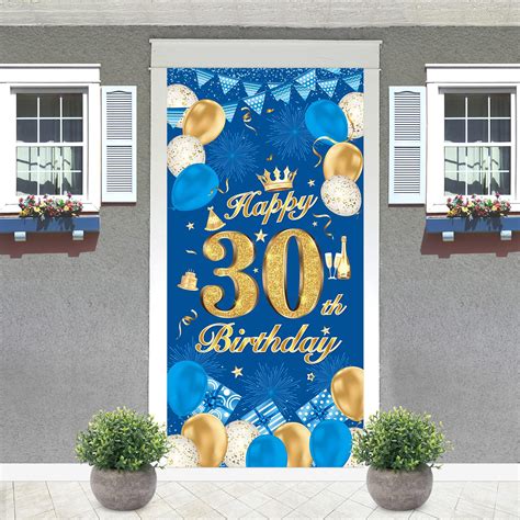 Buy VICSOM 30th Birthday Banner, 30th Birthday Door Banner, Happy 30th Birthday Backdrop Blue ...