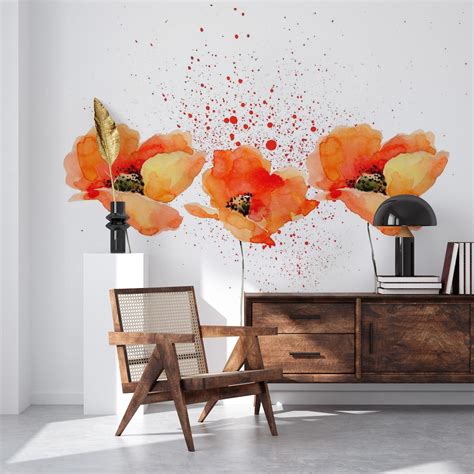 Watercolor Poppies Wallpaper - Beautiful Floral Wall Decor | Happywall