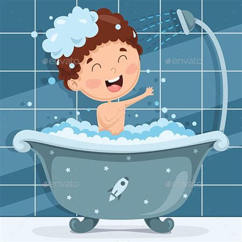 Vector Illustration of Kid Bathing | Kids vector, Cartoon drawing for kids, Kids schedule