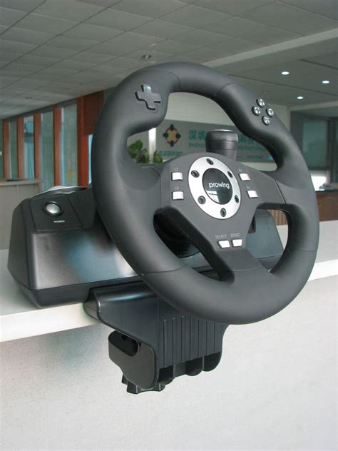 Black Wired USB Force Feedback Steering Wheel And Pedals For Computer