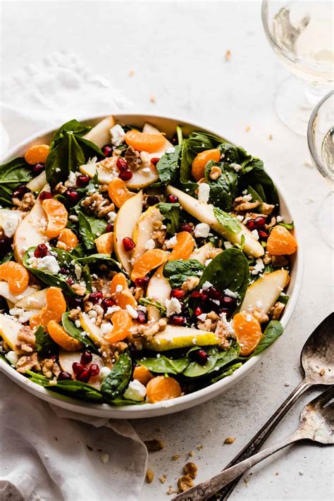 winter salad with pears, pomegranates, and walnuts - Blue Bowl