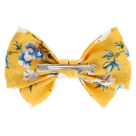 Floral Double Floppy Hair Bow Clip - Yellow | Claire's US