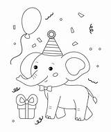Birthday coloring Page With Cute Cartoon Elephant Balloon And Gift  sketch template