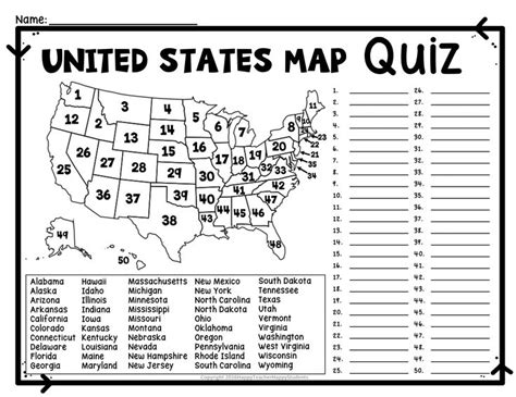 United States Map Quiz & Worksheet: USA Map Test with Practice Worksheets | 5 Year olds | Map ...