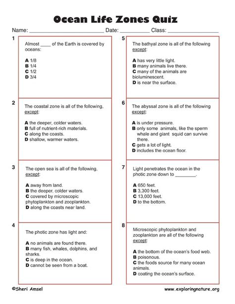 Ocean Life Zones - Multiple Choice Quiz