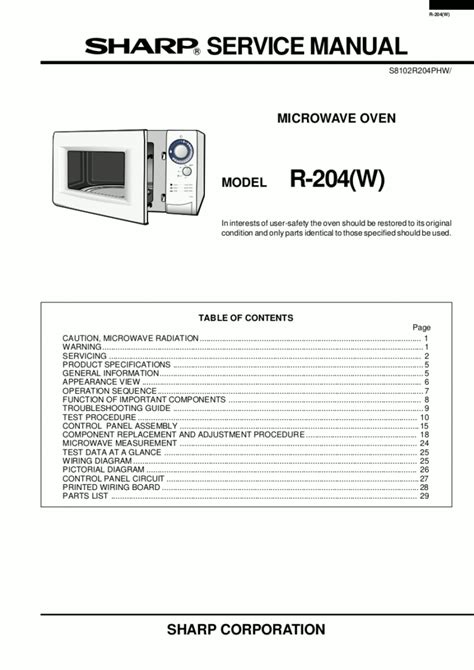 Sharp Microwave Oven Service Manual for Model R-204