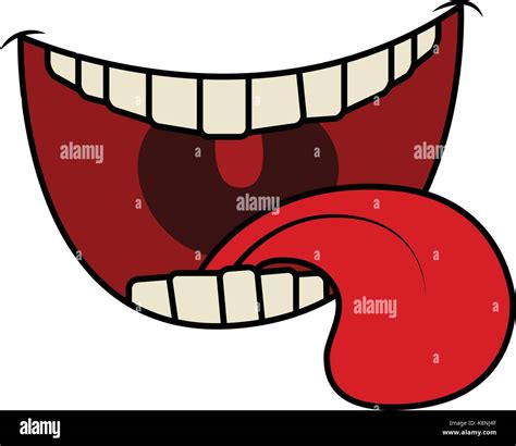 Cartoon smile, mouth, lips with teeth and tongue. vector illustration isolated on white ...