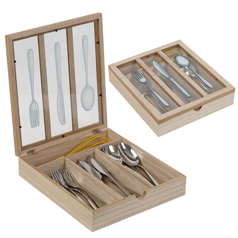 Buy Wooden Cutlery Box with Lid Wood Cutlery Organizer Silverware ...