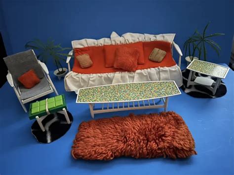 2 SET-BARBIE & SKIPPER DOLL-GO TOGETHER FURNITURE-Living room sofa bed ...