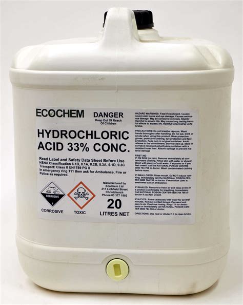 Hydrochloric Acid - Concentrated 33% w/w - Ecochem Limited