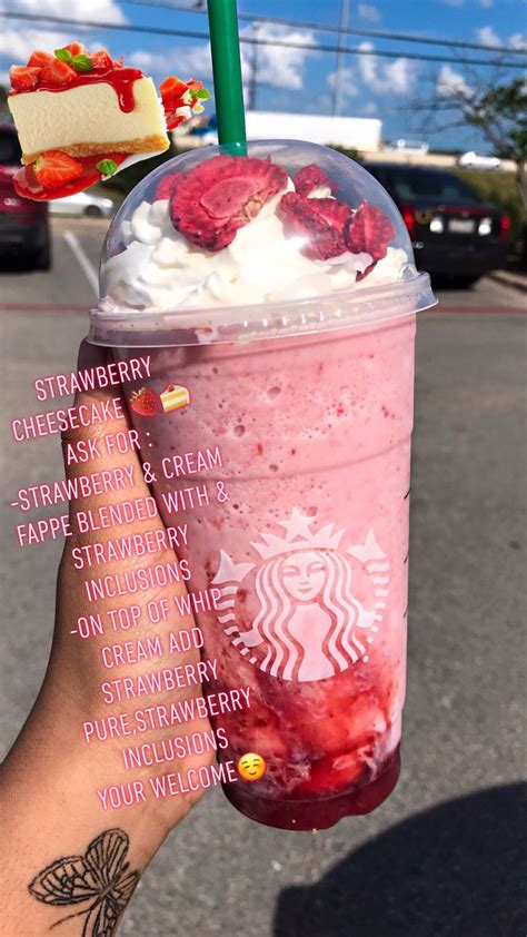 Strawberry Cheesecake Frappuccino 🍰🍓IG: Infamousjas | Starbucks recipes ...