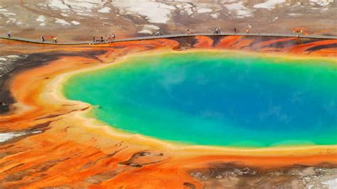 Aerial View Of Grand Prismatic Spring And Boardwalk, Yellowstone National Park Stock Footage ...