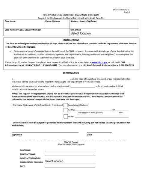 Form SNAP-55 - Fill Out, Sign Online and Download Fillable PDF, Rhode Island | Templateroller