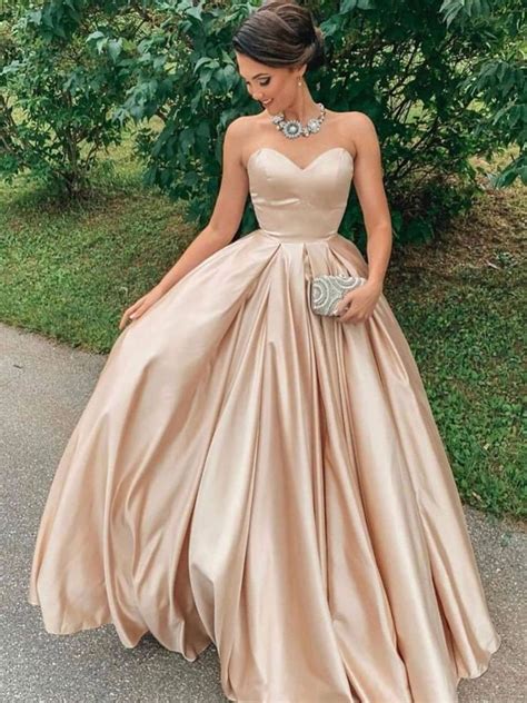 Simple champagne satin long prom dress, champagne long evening dress | Prom dresses ball gown ...