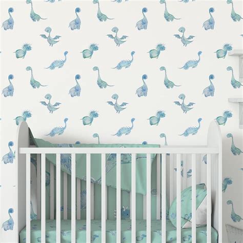 Baby Boy Nursery Wallpaper. Dinosaur Wallpaper Wall Decor. - Etsy UK