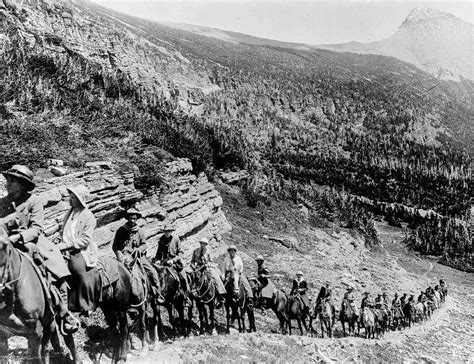 Tourists ride up a trail in Rocky Mountain National Park, 1909. – Bygonely