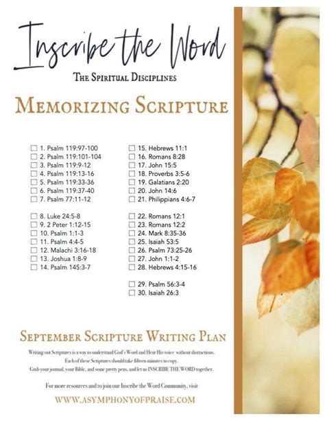 Inscribe the Word . . . September Scripture Writing Plan. — Symphony of ...