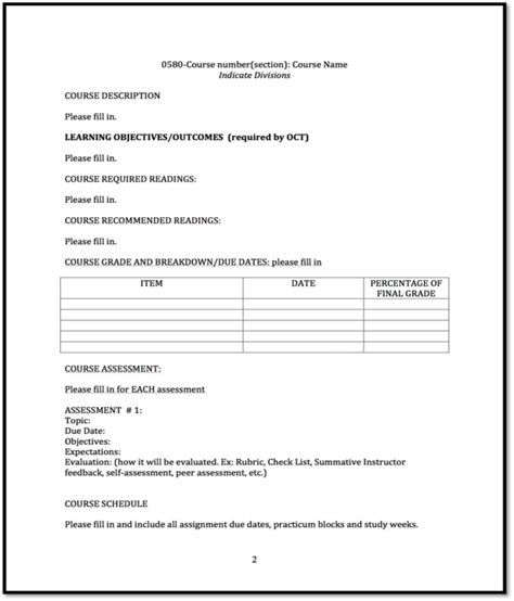 Curriculum Outline Template