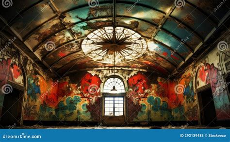 Abandoned Church with Dark Aquamarine and Red Graffiti Stock ...