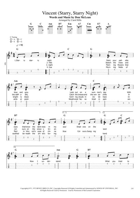 Vincent (Starry Starry Night) (arr. Carol Hills) Sheet Music | Don McLean | Ukulele