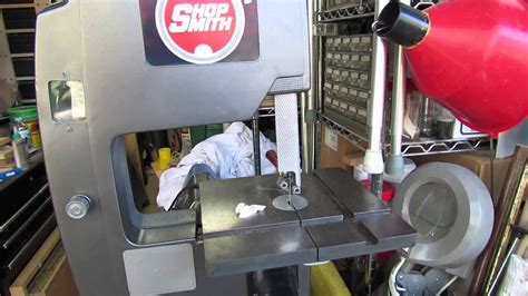 Shopsmith Bandsaw wide blade with out blade guides - YouTube