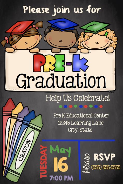 Editable Graduation Invitation Chalkboard Printable - preschool ...