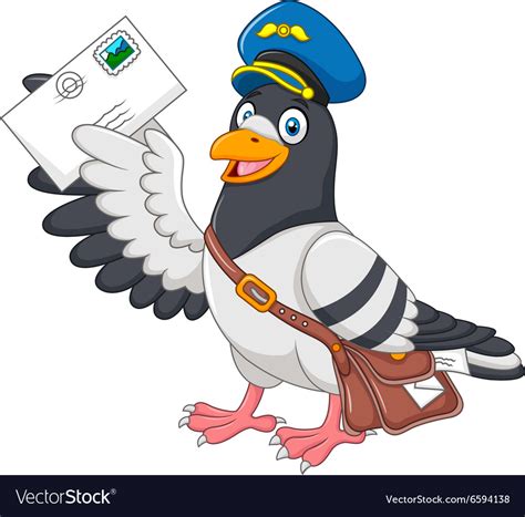 Cartoon funny pigeon delivering letter isolated Vector Image