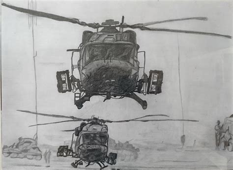 Military Helicopter Drawing in Pencil - Etsy