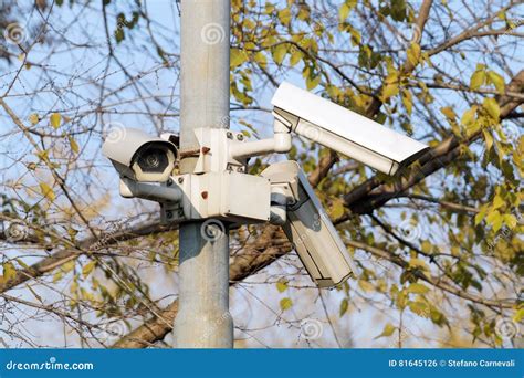 Security Camera or CCTV in the Park Stock Photo - Image of observe ...