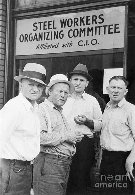 Steel Workers In Front Of Headquarters by Bettmann