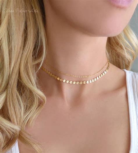 14k Gold Choker Necklace for Women Layered Short Double - Etsy