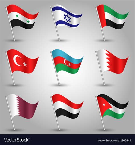Set of flags countries of western asia Royalty Free Vector