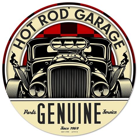 Pasttime Signs Vintage Hot Rod Garage Genuine Parts & Service Metal Sign LETH112 - California ...