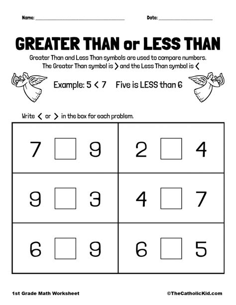 Great Than or Less Than - 1st Grade Math Worksheet Catholic