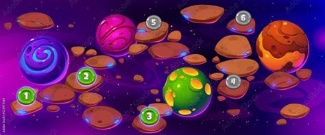Space game background cartoon ui design. Vector illustration of ...
